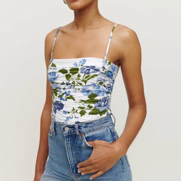Reformation Orion Top - Lucca Blue White Floral French Cotton Stretch